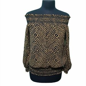 Michael Kors black and yellow ikat crop long sleev